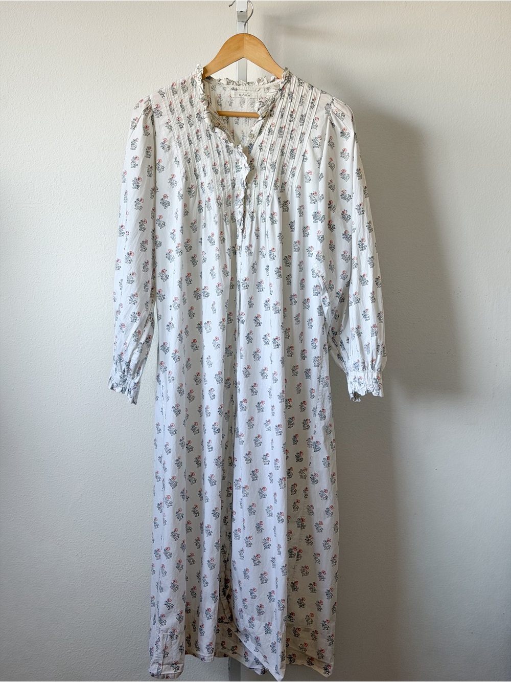 DÔEN Prairie Floral Pintuck Organic Cotton Maxi Dress L
